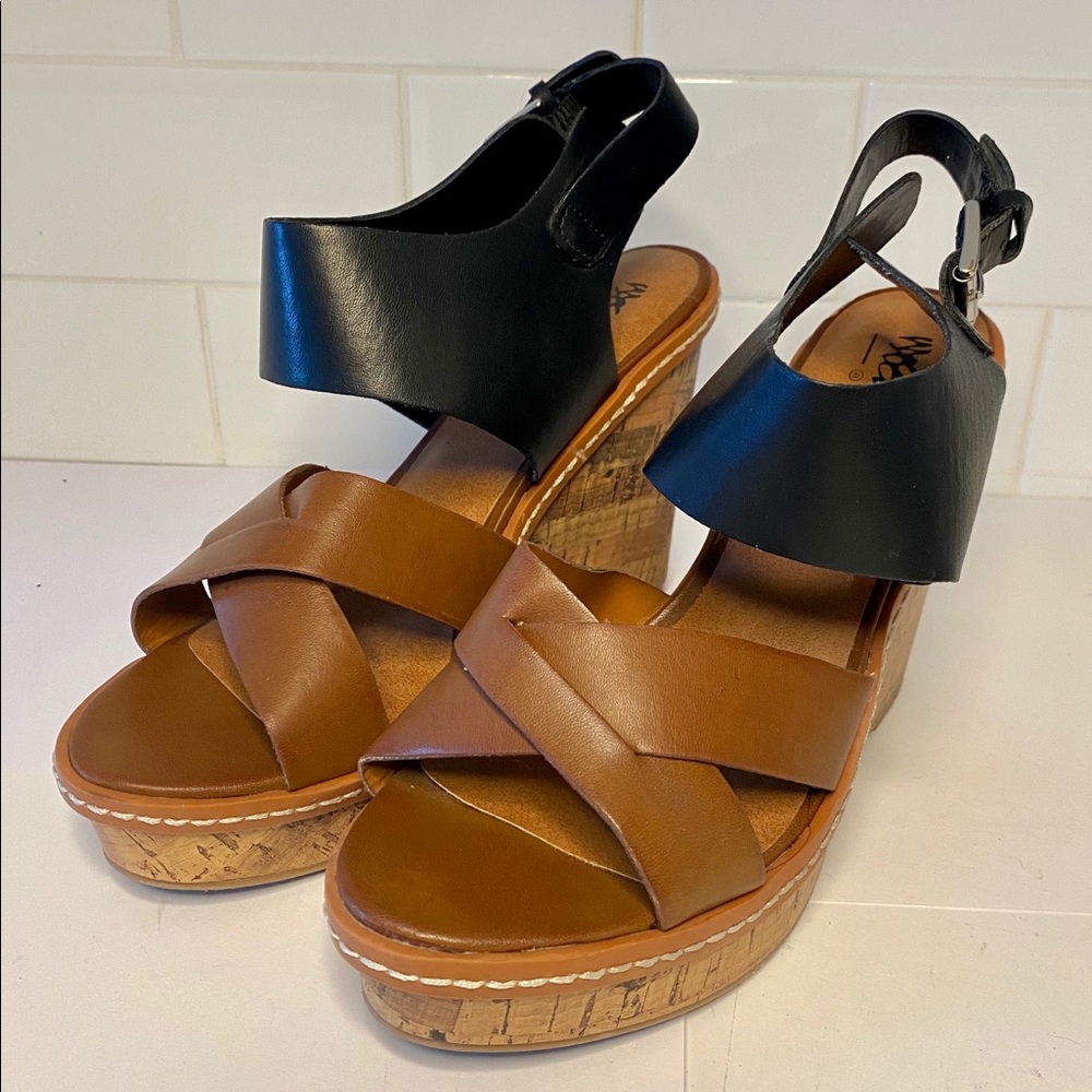 Black and Tan wedge sandals size 7
